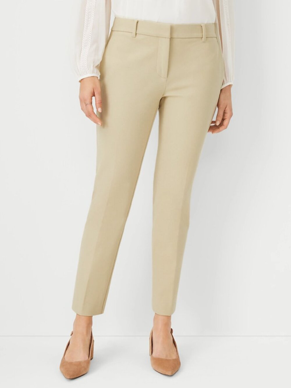 Ann Taylor Eva Ankle Pant High Rise Cotton Corporate Beige Ivory Capsule Trouser